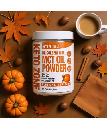 Divine Health Dr. Colbert MD MCT Oil Powder | Pumpkin Spice Flavor Keto Zone | 70% C8 30% C10 | 0 Net Carbs | Gluten Free | 30 Day Supply | 300 Grams - Buy Online on GoSupps.com