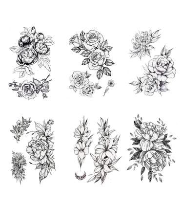 Black Rose Temporary Tattoos Flowers Tattoo Sticker Sexy Waterproof Fake Body Art - 6 Sheet