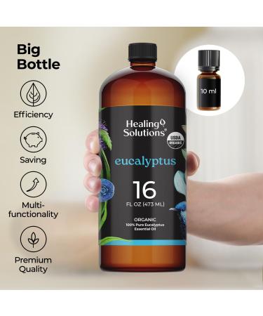 Healing Solutions Organic Eucalyptus Essential Oil 16 Fl Oz Pure Eucalyptus Oil for Diffusers Sprays and Candle Making - Buy Online on GoSupps.com