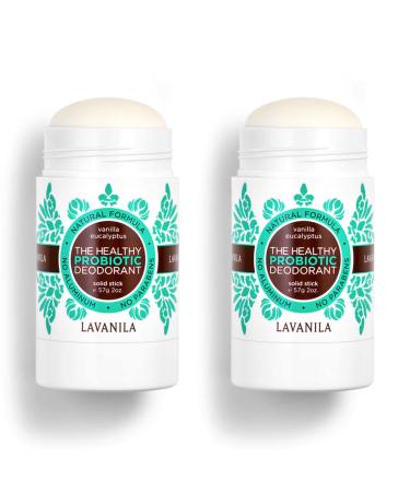 Lavanila The Healthy Probiotic Deodorant, Vanilla Eucalyptus 2oz, 2 pack - Natural, Aluminum and Baking Soda Free Deodorant for Men and Women, Long Lasting Odor Protection, Solid Stick, Vegan