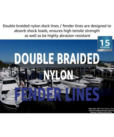 Premium 3/8 x 6' Boat Fender Lines 4 Pack - Double Braid Nylon Dock Lines for Boat Bumpers - J-FM TWNTHSD - 4 Pack - Buy Online on GoSupps.com