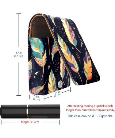 Travel Lipstick Organizer Case - Portable Makeup Bag with Mirror | Bohemian Style Feather Leaves - Shop Now - Buy Online on GoSupps.com