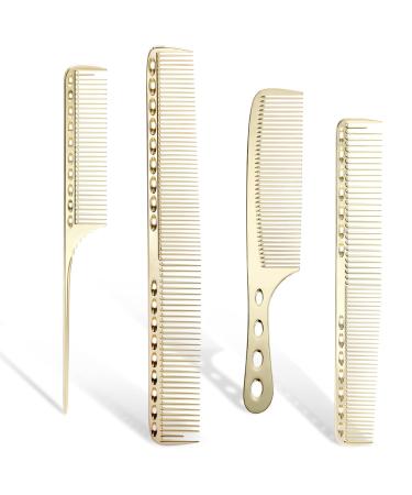 Barber Comb 4Type Aluminum Metal Combs for Cutting Comb Hair Hairdressing Tail Comb (Golden)