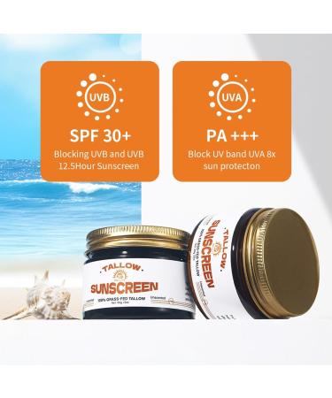 Beef Tallow Sunscreen SPF 30 Beef Tallow for Skin Grass-Fed Beef Tallow Sunscreen for Face and Body Lightweight and Non-Greasy Hydrating Moisturizing Sun Protection Cream 2.11 OZ - Buy Online on GoSupps.com