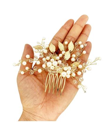 BETITETO Bridal Hair Comb - Crystal Pearl Gold Leaf Wedding Hair Accessory - Buy Online on GoSupps.com
