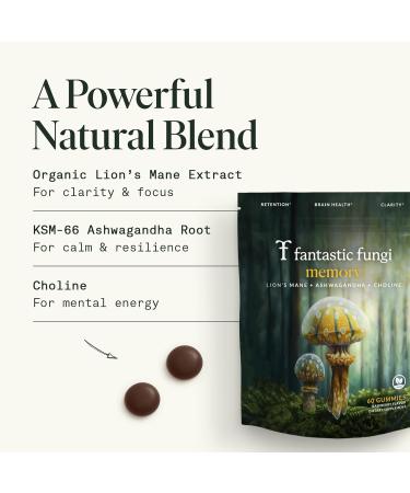 Organic Mushroom Gummies for Focus & Energy Memory Gummies Lions Mane Gummies with Ashwagandha & Choline Focus Gummies for Adults - Vegan Sweet & Sour Flavor | 60 Gummies 1 Month Supply - Buy Online on GoSupps.com