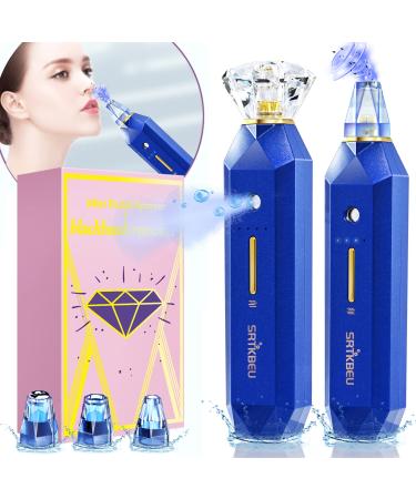 Multifunction Blackhead Remover Pore Vacuum Upgraded Facial Derma Deep Cleaner Nano Face Sprayer Oxygen Hydrating 2 in 1 Acne Whitehead Remover Cleanser Blemish Removal with Acrylic Diamond Design Blue
