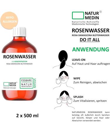 Hypoallergenic Rose Water 1 000 ml | 100% Natural Edible Skin & Hair | NATURMEDIN  - Buy Online on GoSupps.com