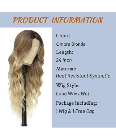 Mabufun Middle Part Curly Synthetic Wig - Ombre Blonde | Heat Resistant Fiber, Natural Look for Daily & Party Wear - Buy Online on GoSupps.com