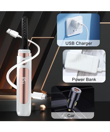 Heated Eyelash Curler Type-C Rechargeable Portable Heated Lash Curler with LED Display 4 Gear Temperature Control Fast Heating Electric Eyelash Curler for Natural Long Lasting Curling (White) - Buy Online on GoSupps.com