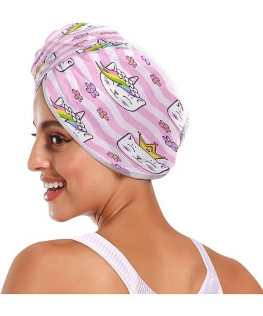 Wavy Pink Cat Dry Hair Cap | 2 Piece Quick Drying Towel Set with Button Headband | Super Absorbent & Soft Comfort for All Hair Types - Buy Online on GoSupps.com