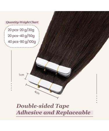Tess Tape Extensions Real Hair #2 Dark Brown 60 cm - 20 Pack Remy Adhesive Tape In Hair Extensions - Buy Online on GoSupps.com