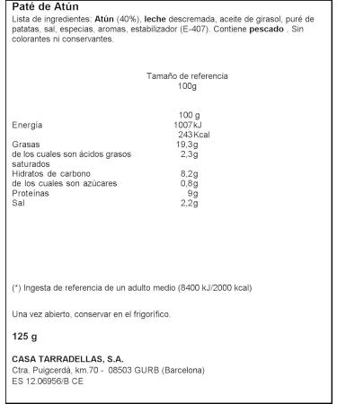 Casa Tarradellas Pat de At n 125g - Delicious Spanish Tuna Pate - Buy Online on GoSupps.com