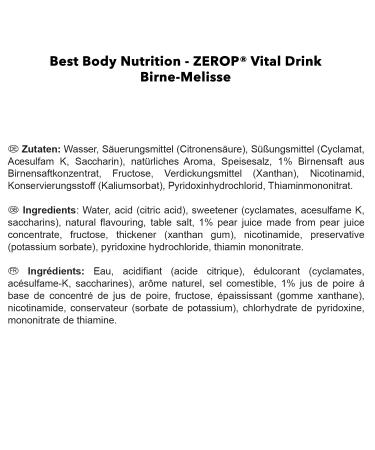 Best Body Nutrition Vital Drink Zerop - Sugar-Free Pear Melisse Beverage Concentrate - 1 Pack (1000ml) - Makes 80 Liters of Refreshing Drink - Buy Online on GoSupps.com