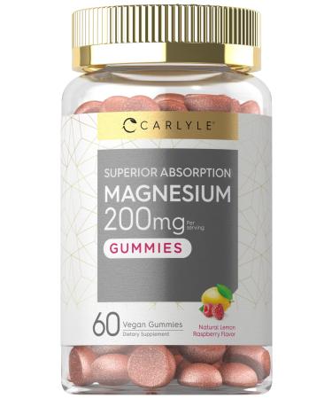 Magnesium Gummies | 200mg | 60 Vegan Gummies | Vegan Non-GMO and Gluten Free Formula | Natural Lemon Raspberry Flavor | by Carlyle
