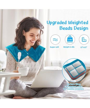 Large Weighted Heating Pad for Neck and Shoulders Pain Relief - Fast Heating, 6 Heat Levels, 4 Time Settings - Blue - 22x22 - Perfect Gift for Women, Men, Mom, Dad - Buy Online on GoSupps.com
