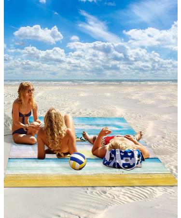 Watercolor Vintage Wooden Planks Beach Blanket 95x80in - Waterproof Sandproof Picnic Blanket for Camping & Travel - Lightweight & Extra Large Beach Mat with Stakes - Blue Sky Ocean Design - Buy Online on GoSupps.com