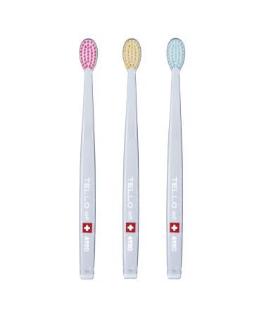 Tello 4920 Adult Soft Swiss Toothbrush for Gentle Cleaning with Ergonomic Handle 3 Count