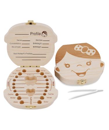 NASHRIO Baby Tooth Box - Wooden Kids Keepsake Organizer with Tweezers for Girls - Cute Children Tooth Container to Preserve Childhood Memories - Buy Online on GoSupps.com