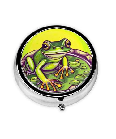 Frog in A Pondround Pill Box 3 Compartment Round Pill Box Organizer # Portable Travel Pill Box for Traveling.