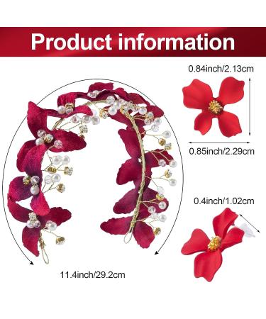 ANCIRS Red Flower Crown Bridal Headband & Crystal Floral Ear Stud Set for Women - Wedding & Special Occasion Hair Accessories - Buy Online on GoSupps.com