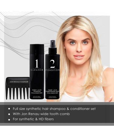 Jon Renau Synthetic Hair Shampoo & Conditioner Set with Wide Tooth Comb - Best Care for Wigs & Hairpieces | International Shipping Available - Buy Online on GoSupps.com