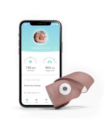Owlet Smart Sock 3 - Baby Monitor - Track Heart Rate Oxygen and Sleep Trends (0-18 Months) - Dusty Rose