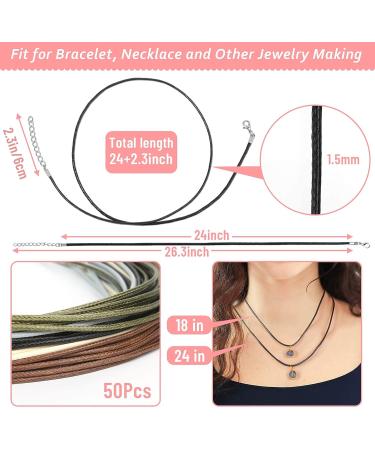 Paxcoo 50Pcs Necklace Cord with Clasp - 24 Inch Waxed Cotton Cord for Jewelry Making Supplies - Buy Online on GoSupps.com