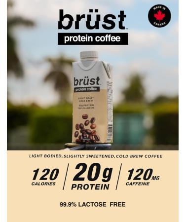 BR ST PROTEIN COFFEE LIGHT ROAST - 12 Pack (20g Protein 120mg Caffeine 120 Calories) Light Bodied Slightly Sweetened 330mL Brust Cold Brew Iced Coffee - AS SEEN ON DRAGON'S DEN Light Roast: light bodied slightly sweet - Buy Online on GoSupps.com