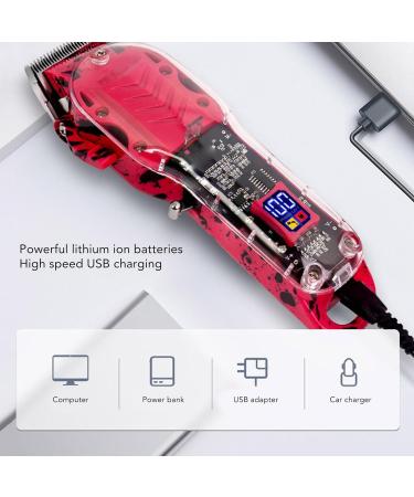 Electric Hair Trimmer Rechargeable Barber Clipper with Colorful Guided Combs LED Display Transparent Hair Cutting Tools for Home Salon (Red) - Buy Online on GoSupps.com