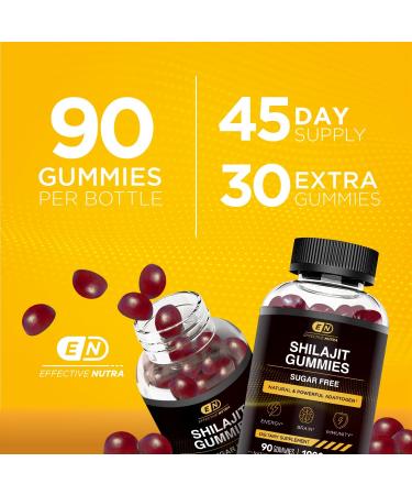 EFFECTIVE NUTRA Shilajit Gummies 1000mg | Pure Shilajit Resin for Energy Brain & Immunity | Supplement for Men & Women | Sugar-Free Vegan Gluten-Free | Natural Berry Flavor Made in USA (90ct) - Buy Online on GoSupps.com
