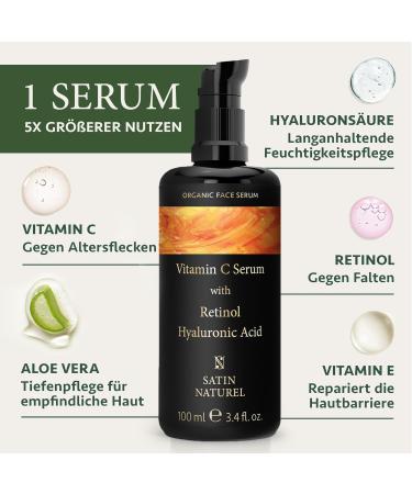 High-Dosed Vitamin C + Hyaluron + Retinol Serum 100ml - Bio Aloe Vera Vegan Anti-Dark Spots & Circles - Suitable for All Skin Types - Buy Online on GoSupps.com