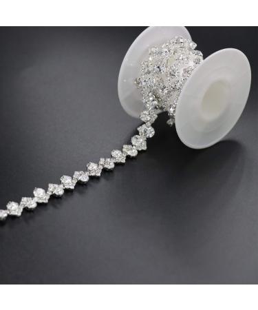 Jerler 1 Yard Rhinestone Trim  Crystal Rhinestone Chain Applique  Ideal for DIY Decoration and Wedding Clothing Embellishments  0.4 Width Silver 1 Yard