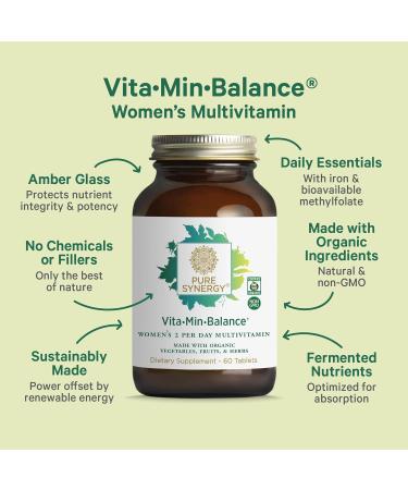 PURE SYNERGY Vita Min Balance | Multivitamin for Women with Iron | Women s Daily Multivitamin Made with Organic Whole Foods | for Balanced Energy and Stress Support (60 Tablets) - Buy Online on GoSupps.com