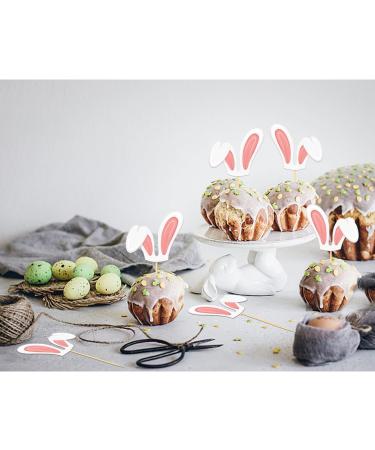 24Pcs Easter Bunny Ear Cupcake Toppers for Happy Easter Decorations Easter Rabbit Ear Cake Topper for Easter Theme Birthday Baby Shower Party Supplies (Ear P) - Buy Online on GoSupps.com