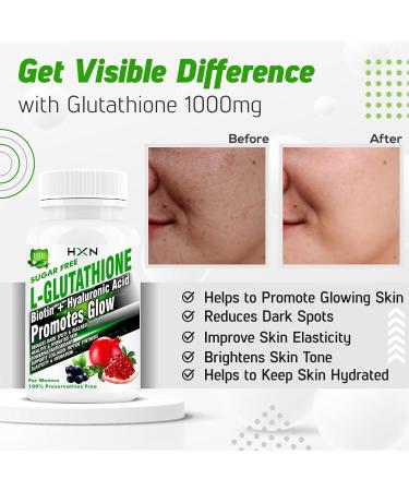 Glutathione Tablets 1000mg For Skin Whitening. L-Glutathione Vitamin C E Hyaluronic Acid ALA Biotin Collagen Supplements For Women Healthy Face-60 Glow Tablet (No Capsule/Capsules Pack 1) - Buy Online on GoSupps.com