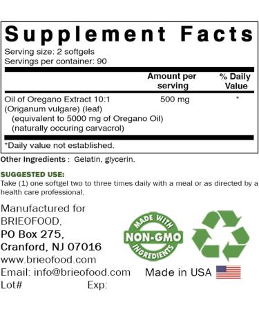 Brieofood Oregano Oil 5000mg/Serving - Immune Support Supplement with Carvacrol - 180 Softgels - Buy Online on GoSupps.com
