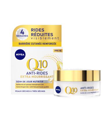 NIVEA Q10 Power Anti-Wrinkle Day Cream + Extra-Nourishing (1x50ml) Face care SPF 15 enriched with organic Argan Oil & natural Q10 Day Cream for Dry to Very Dry Skin