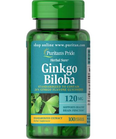 Puritan's Pride Ginkgo Biloba Standardized Extract 120 mg-100 Capsules