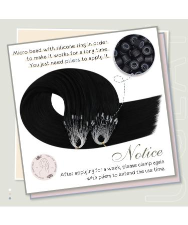 Ugeat Real Hair Microring Extensions - Black Micro Loop Hair Extensions 55cm 50g 50 Strands - Premium Quality Remy Hair - Buy Online on GoSupps.com