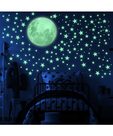 LIDERSTAR Glow in The Dark Stars and Moon for Ceiling Luminous Stars and Moon Wall Decal for Child's Rooms Wall Decor Sticky Fluorescence Stars Gift for boy and Girl Include Affirmation Card Green