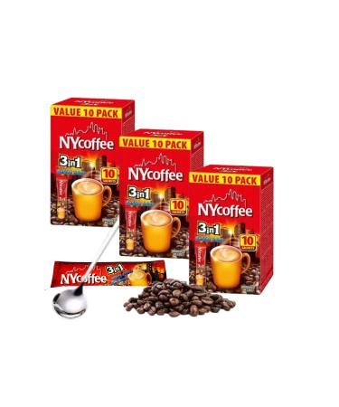 NY Coffee 3-in-1 Individually Wrapped Sachets 30 x 14g Packets Bundle with Latte Spoon Set for Home Desk or Travel