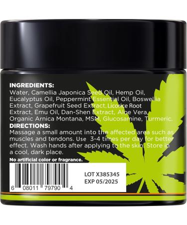 Natural Hemp Oil Extract Cream for Joint Pain Relief - Fast-Acting Formula with MSM, Turmeric, and Aloe Vera - 4 Oz - American Quality - Buy Online on GoSupps.com