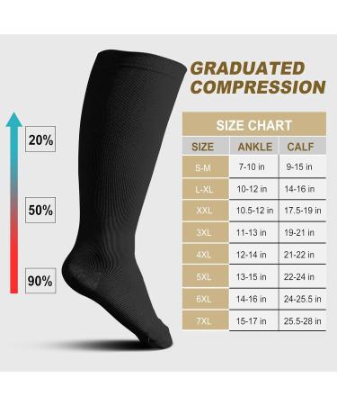 Zfsock Compression Stockings for Thick Calves | 20-30mmHg Support Socks for Men & Women | Oversize Medical Travel Socks | Ideal for Nurses & Athletes | 7XL Black - Buy Online on GoSupps.com