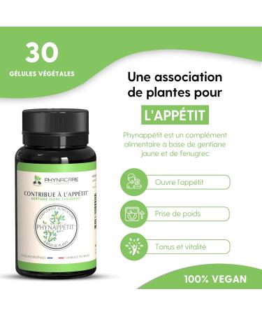 PHYNACARE LABORATORY APPETIT and WEIGHT GAIN - FENUGREEK and GENTIANE YELLOW - VEGETABLE CAPSULES made in FRANCE - Buy Online on GoSupps.com