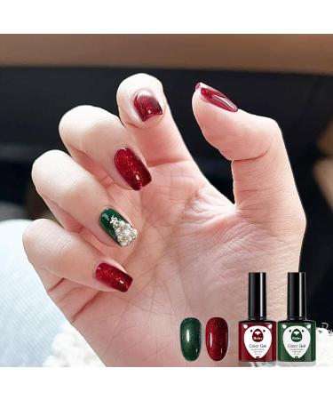 Christmas Gel Nail Polish Set Glitter Red Green Silver 3 Colors Burgundy Dark Red Soak Off LED/UV Lamp Manicure Nail Varnish Sets for Women Nail Art Salon DIY Home - Buy Online on GoSupps.com