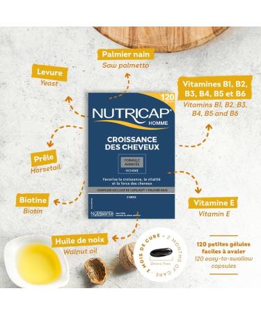 NUTRISANTE Nutricap for Men Hair Growth Advanced Formula - Hair Vitality and Strength for Men - Natural Walnut Oil Whey Saw Palmetto Horsetail extract Biotin - 120 capsules - 2 Months Treatment - Buy Online on GoSupps.com