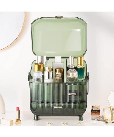 CANITORON Makeup Organizer | Large Capacity Dust & Waterproof Cosmetic Storage | Skincare & Makeup Brush Holder | Clear Green Display Case for Bathroom & Dresser - Buy Online on GoSupps.com