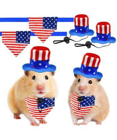 CooShou 4 Pcs Pet Independence Day Costume 4th of July Guinea Pig Hat and Bandana Uncle Sam Rabbit Hat American Flag Small Animals Hat Bandana Triangle Bib Scarf with Stars and Stripes Pattern (L)