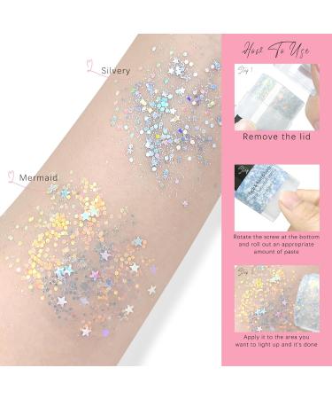 Silver Body Glitter Stick - Holographic Chunky Gel for Concerts Festivals & Parties | Sparkling Mermaid Makeup Accessories - Buy Online on GoSupps.com